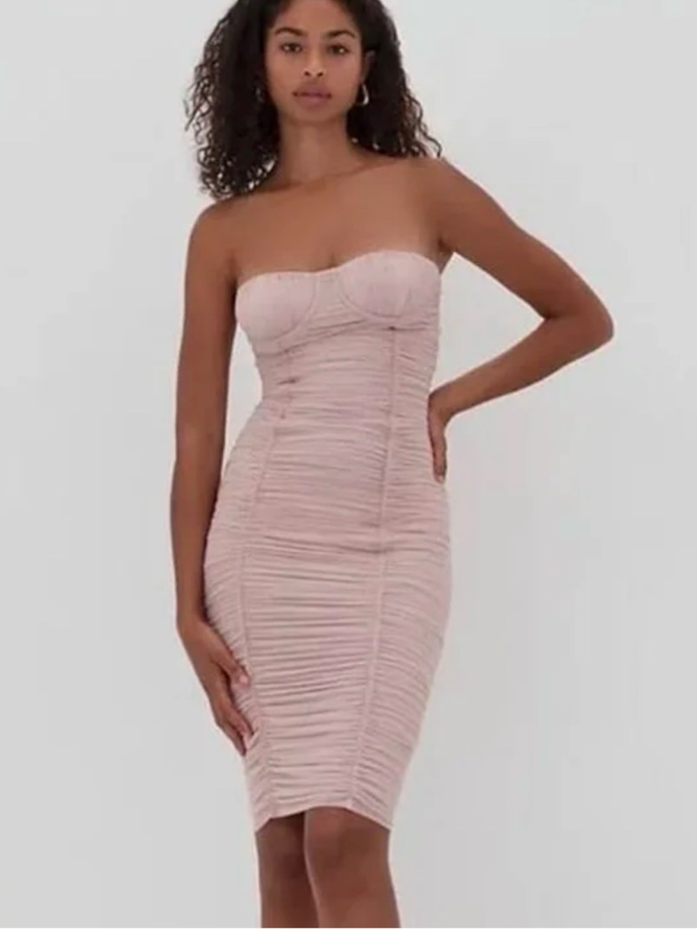 Babaton Blush Strapless Ruched Midi Dress